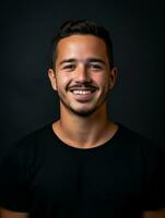 Smiling young man of Mexican descent against neutral background AI Generative photo