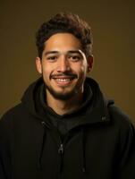 Smiling young man of Mexican descent against neutral background AI Generative photo