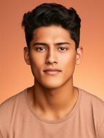 Smiling young man of Mexican descent against neutral background AI Generative photo