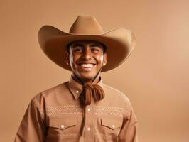 Smiling young man of Mexican descent against neutral background AI Generative photo