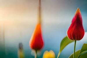 foto fondo de pantalla el cielo, flores, el sol, el agua, el agua, el agua,. generado por ai