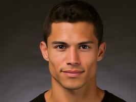 Smiling young man of Mexican descent against neutral background AI Generative photo