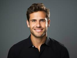 Smiling young man of Mexican descent against neutral background AI Generative photo