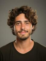 Smiling young man of Mexican descent against neutral background AI Generative photo