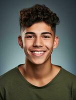 Smiling young man of Mexican descent against neutral background AI Generative photo