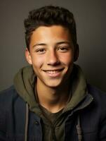 Smiling young man of Mexican descent against neutral background AI Generative photo