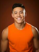 Smiling young man of Mexican descent against neutral background AI Generative photo