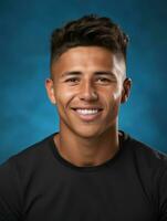 Smiling young man of Mexican descent against neutral background AI Generative photo