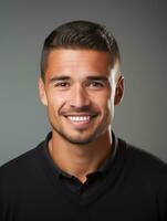 Smiling young man of Mexican descent against neutral background AI Generative photo