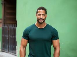 Smiling young man of Mexican descent against neutral background AI Generative photo