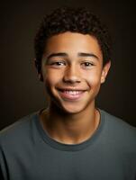 Smiling young man of Mexican descent against neutral background AI Generative photo