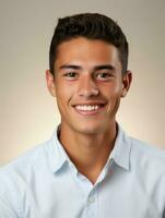 Smiling young man of Mexican descent against neutral background AI Generative photo