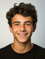 Smiling young man of Mexican descent against neutral background AI Generative photo