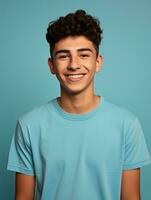 Smiling young man of Mexican descent against neutral background AI Generative photo