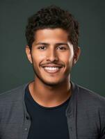 Smiling young man of Mexican descent against neutral background AI Generative photo