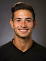 Smiling young man of Mexican descent against neutral background AI Generative photo