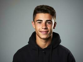 Smiling young man of Mexican descent against neutral background AI Generative photo