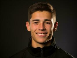 Smiling young man of Mexican descent against neutral background AI Generative photo