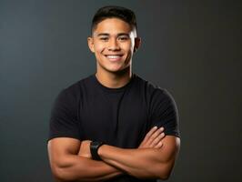 Smiling young man of Mexican descent against neutral background AI Generative photo