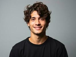 Smiling young man of Mexican descent against neutral background AI Generative photo