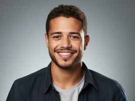 Smiling young man of Mexican descent against neutral background AI Generative photo