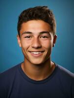 Smiling young man of Mexican descent against neutral background AI Generative photo