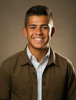 Smiling young man of Mexican descent against neutral background AI Generative photo