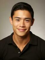 Smiling young man of Mexican descent against neutral background AI Generative photo