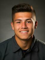 Smiling young man of Mexican descent against neutral background AI Generative photo