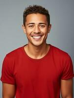 Smiling young man of Mexican descent against neutral background AI Generative photo