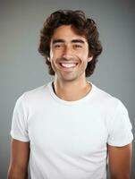 Smiling young man of Mexican descent against neutral background AI Generative photo