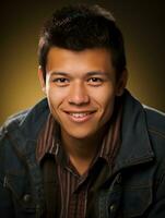 Smiling young man of Mexican descent against neutral background AI Generative photo