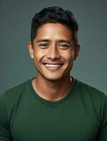 Smiling young man of Mexican descent against neutral background AI Generative photo