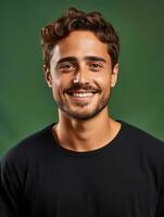 Smiling young man of Mexican descent against neutral background AI Generative photo