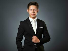 Smiling young man of Mexican descent against neutral background AI Generative photo