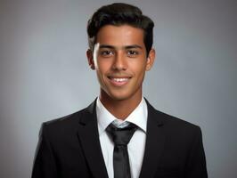 Smiling young man of Mexican descent against neutral background AI Generative photo