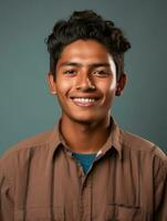 Smiling young man of Mexican descent against neutral background AI Generative photo