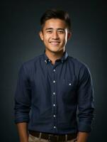 Smiling young man of Mexican descent against neutral background AI Generative photo