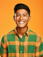 Smiling young man of Mexican descent against neutral background AI Generative photo