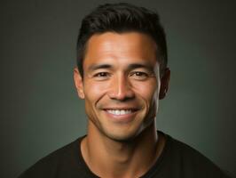 Smiling young man of Mexican descent against neutral background AI Generative photo