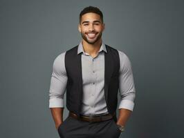 Smiling young man of Mexican descent against neutral background AI Generative photo