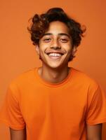 Smiling young man of Mexican descent against neutral background AI Generative photo