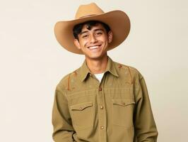 sonriente joven hombre de mexicano descendencia en contra neutral antecedentes ai generativo foto