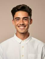 Smiling young man of Mexican descent against neutral background AI Generative photo