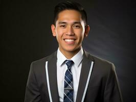 Smiling young man of Mexican descent against neutral background AI Generative photo