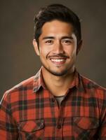 Smiling young man of Mexican descent against neutral background AI Generative photo