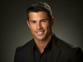 Smiling young man of Mexican descent against neutral background AI Generative photo