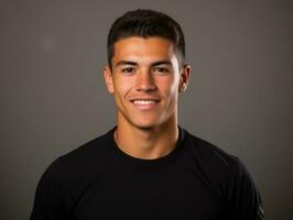 Smiling young man of Mexican descent against neutral background AI Generative photo