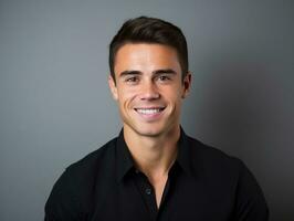 Smiling young man of Mexican descent against neutral background AI Generative photo