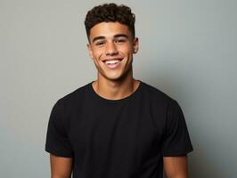 Smiling young man of Mexican descent against neutral background AI Generative photo
